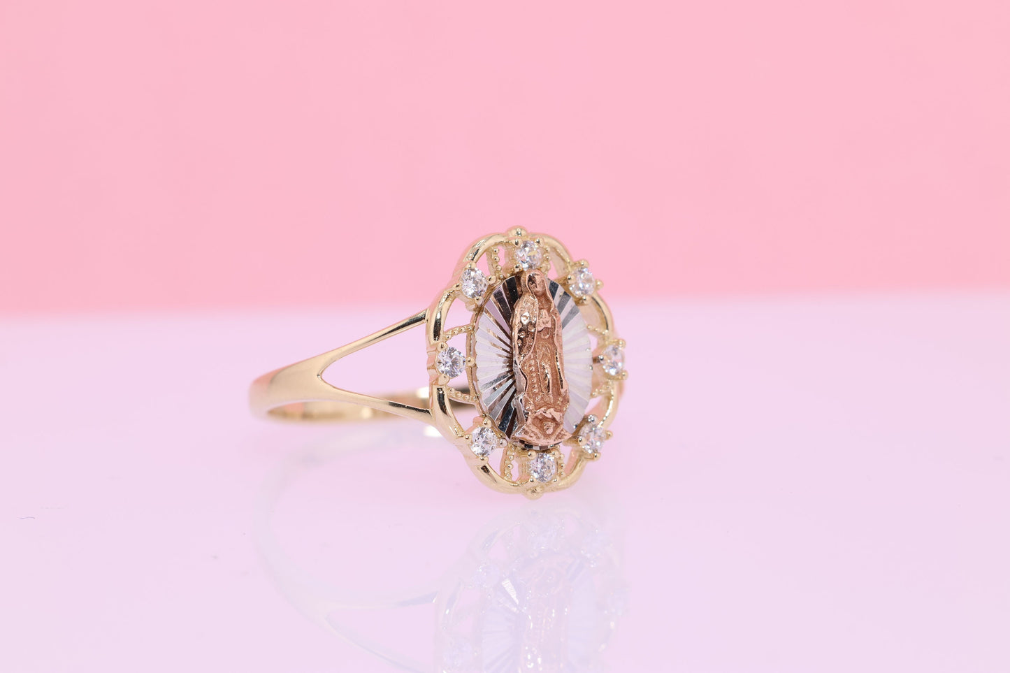 14k Solid Gold Virgin Mary Virgen Maria Lady Guadalupe Ring LL