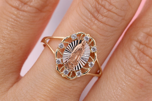 14k Solid Gold Virgin Mary Virgen Maria Lady Guadalupe Ring LL