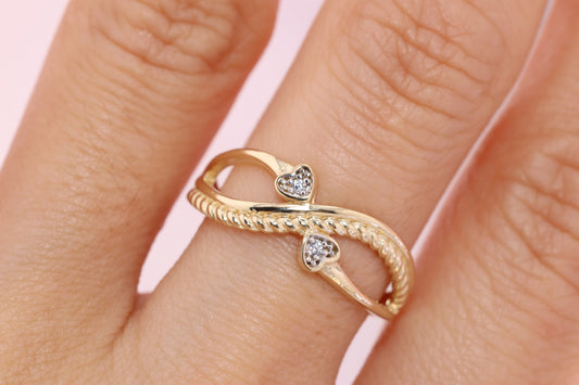 14k Solid Gold Infinity Sign CZ Heart Ring