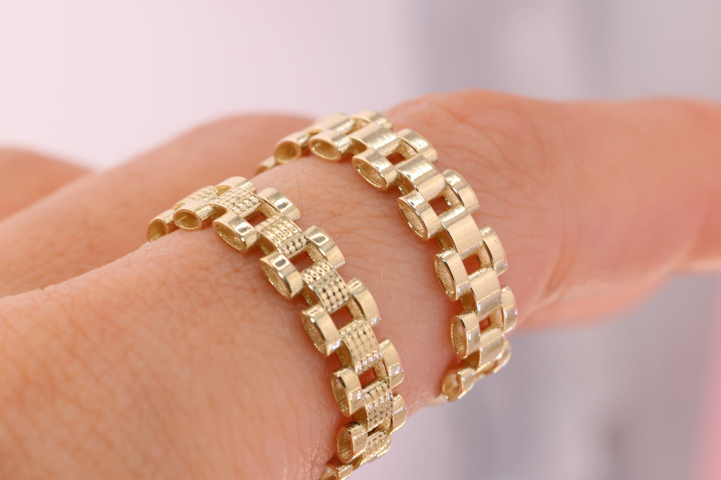 10k Solid Gold Rollie Presidential Style Textured Band Ring