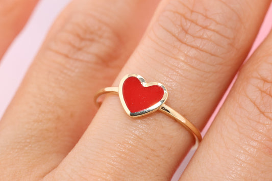 14k Red Enamel Heart Ring