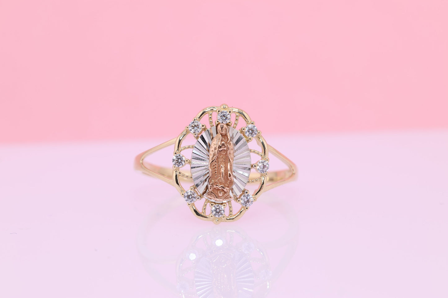 14k Solid Gold Virgin Mary Virgen Maria Lady Guadalupe Ring LL