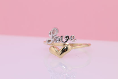14K Solid Gold LOVE CZ Heart Ring