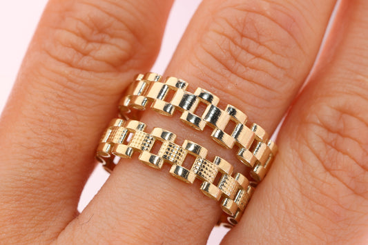 10k Solid Gold Rollie Presidential Style Textured Band Ring