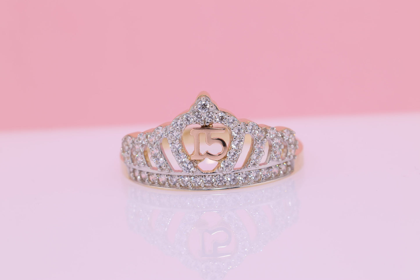 14K Gold 15 Anos Quinceanera Crown Ring HH
