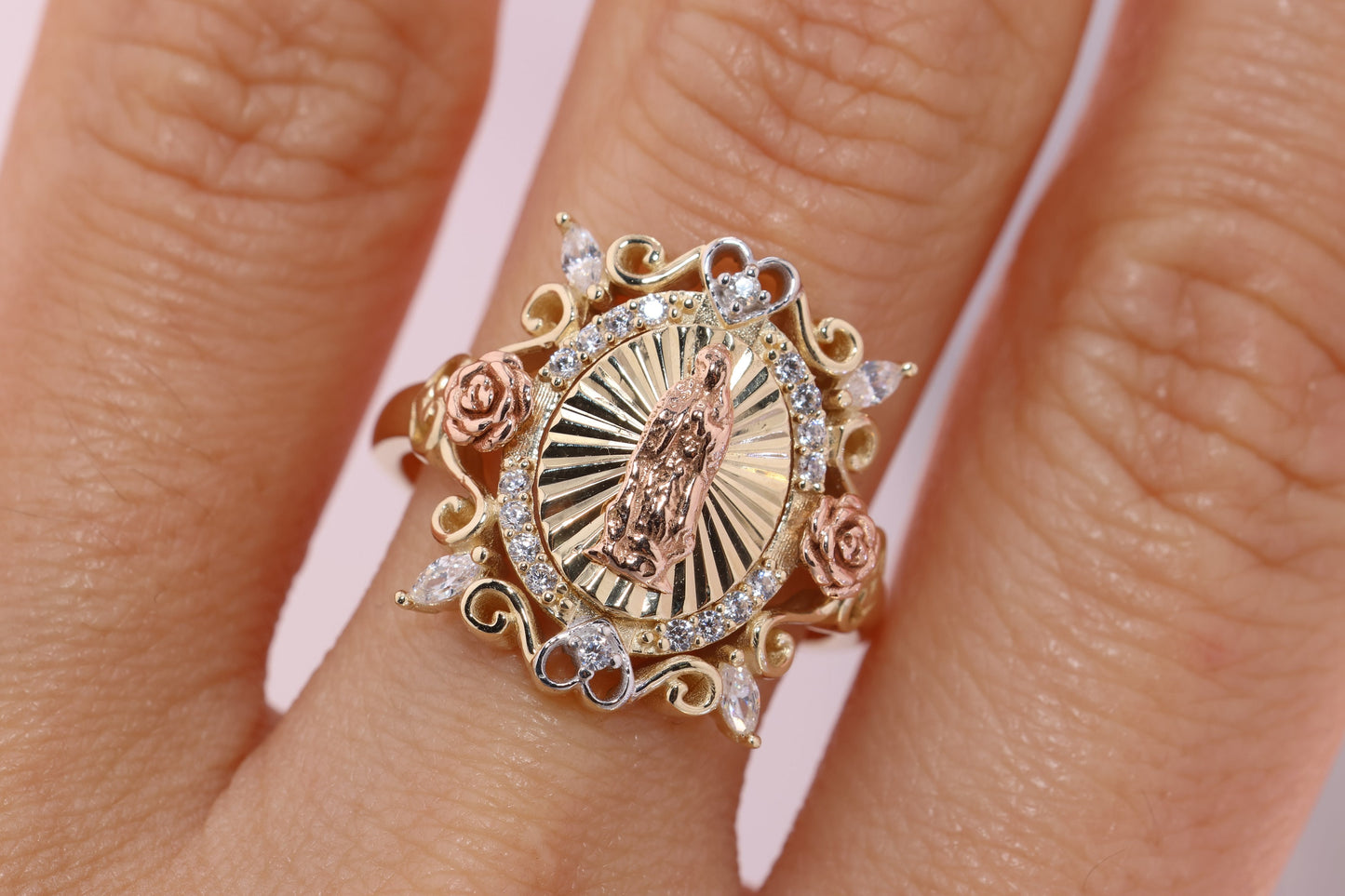 14k Solid Gold Virgin Mary Virgen Maria Lady Guadalupe Ring JJ