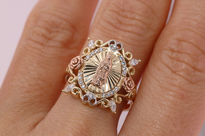 14k Solid Gold Virgin Mary Virgen Maria Lady Guadalupe Ring JJ