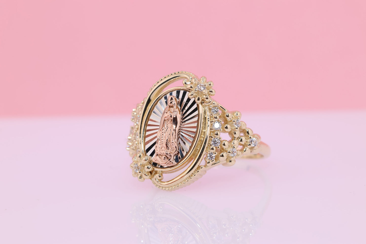 14k Solid Gold Virgin Mary Virgen Maria Lady Guadalupe Ring II