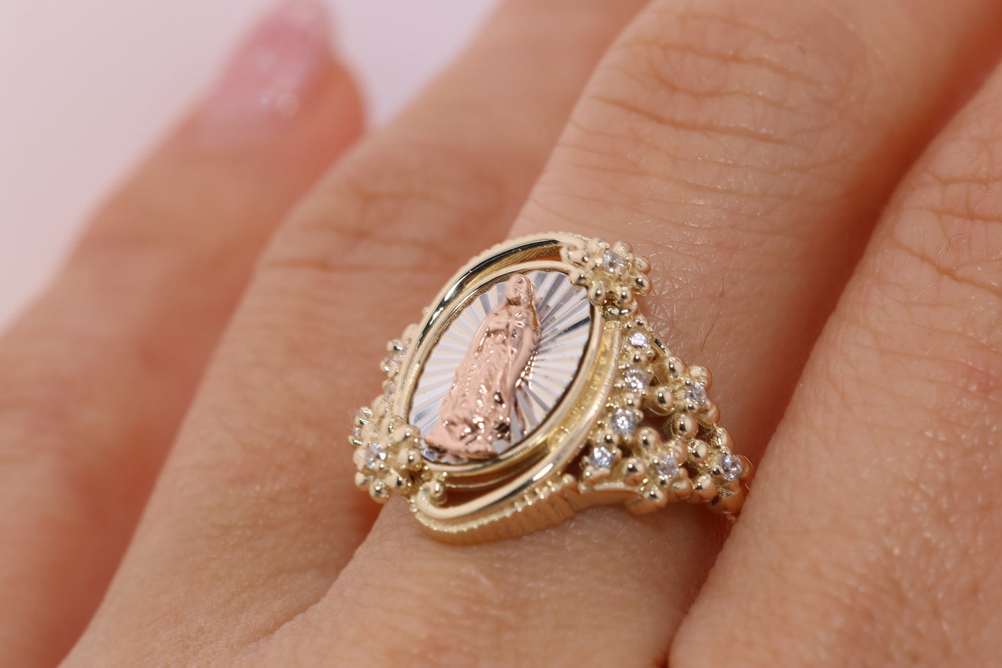 14k Solid Gold Virgin Mary Virgen Maria Lady Guadalupe Ring II