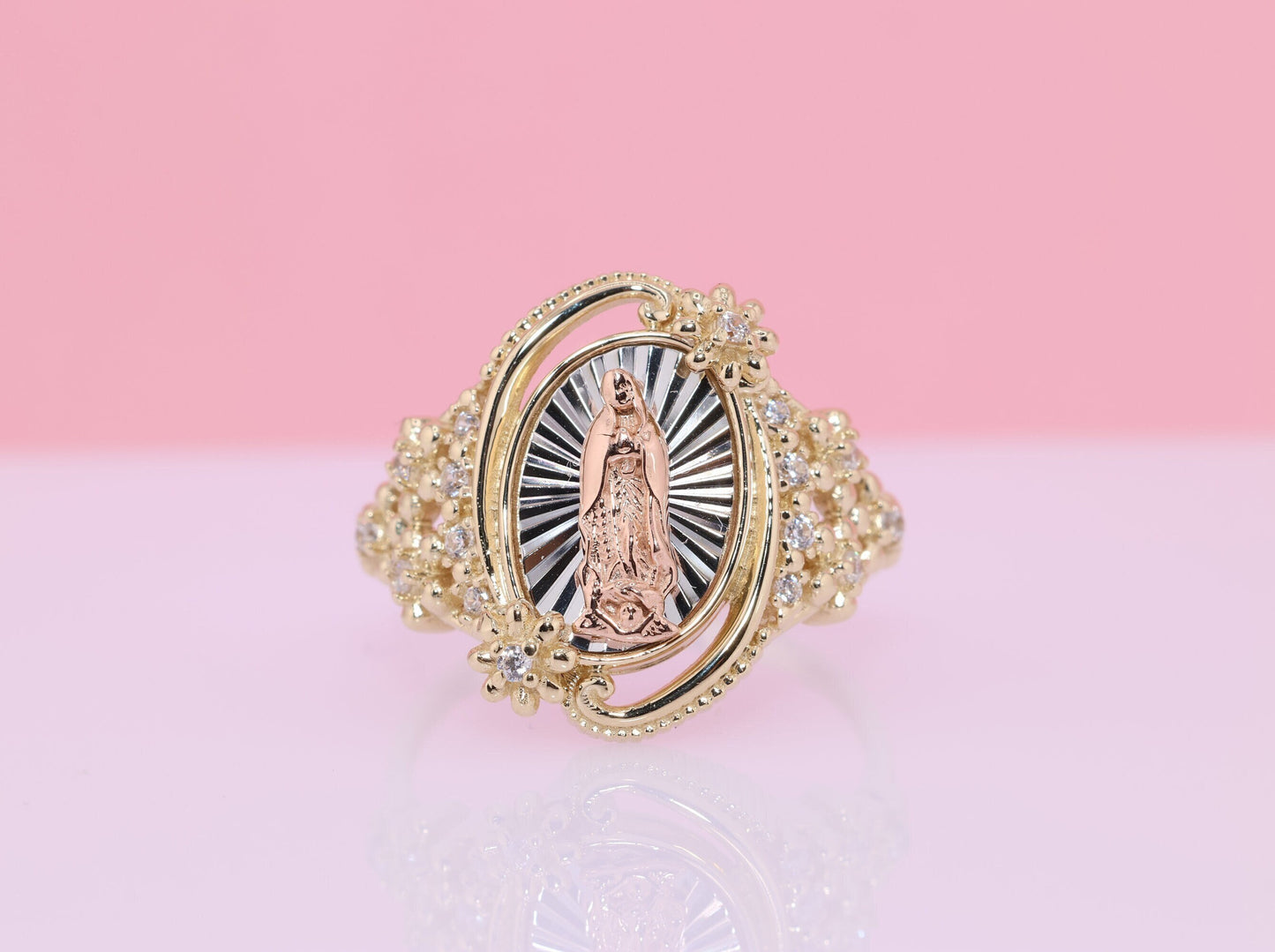 14k Solid Gold Virgin Mary Virgen Maria Lady Guadalupe Ring II