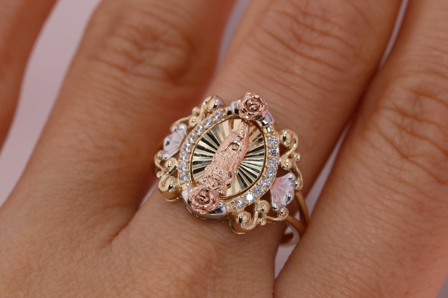 14k Solid Gold Virgin Mary Virgen Maria Lady Guadalupe Ring HH