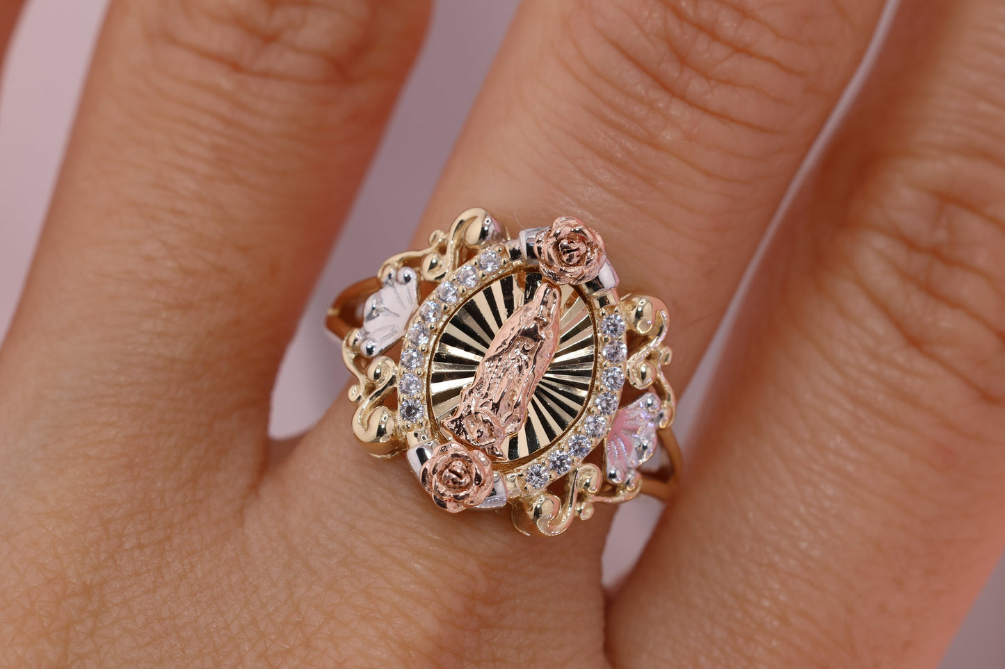14k Solid Gold Virgin Mary Virgen Maria Lady Guadalupe Ring HH