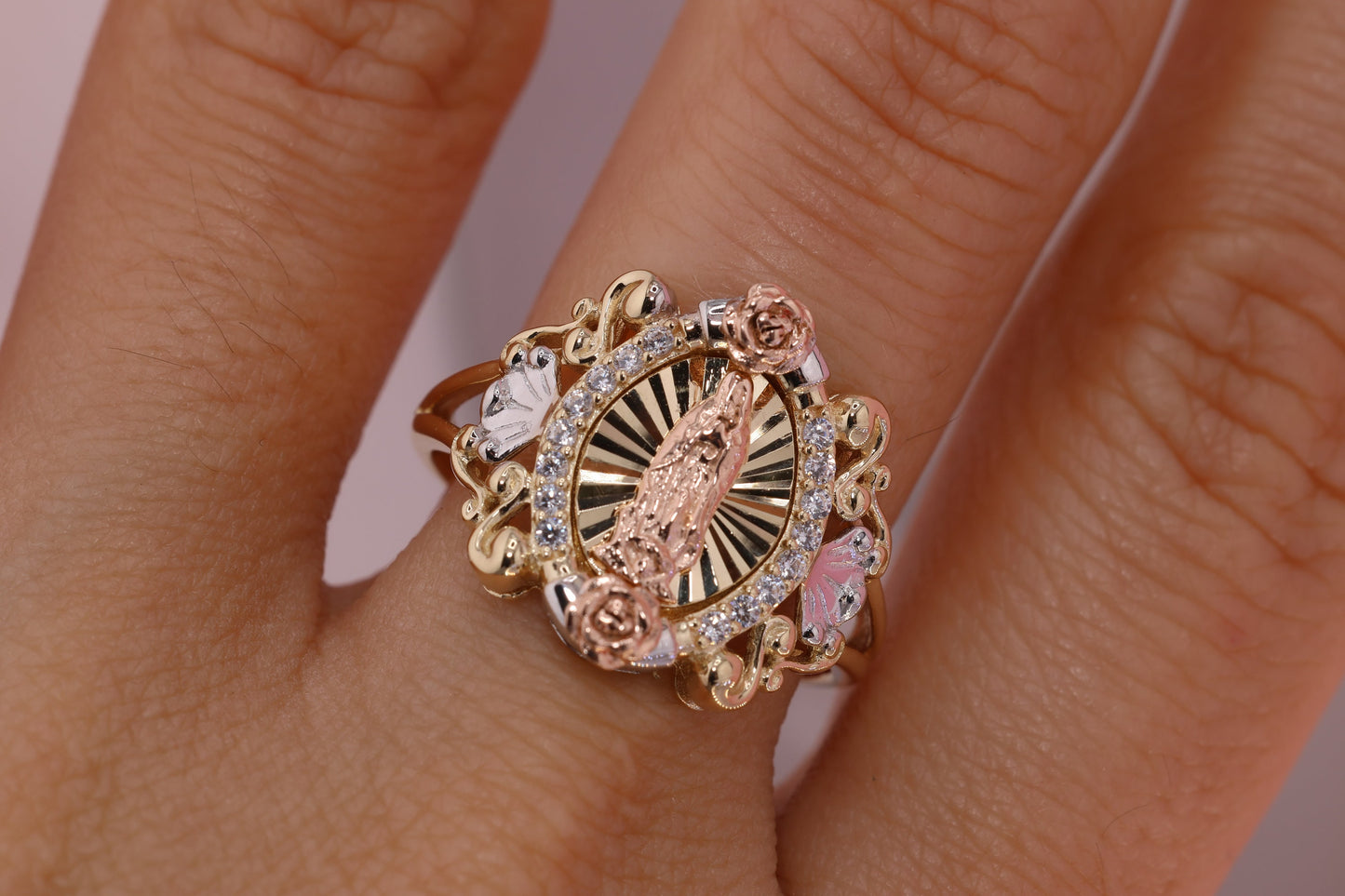 14k Solid Gold Virgin Mary Virgen Maria Lady Guadalupe Ring HH