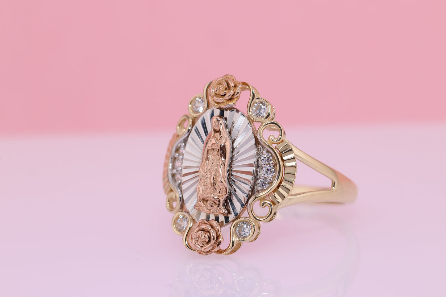14k Solid Gold Virgin Mary Virgen Maria Lady Guadalupe Ring FF
