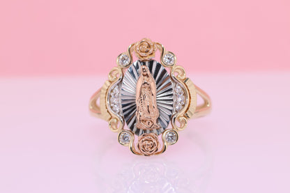 14k Solid Gold Virgin Mary Virgen Maria Lady Guadalupe Ring FF