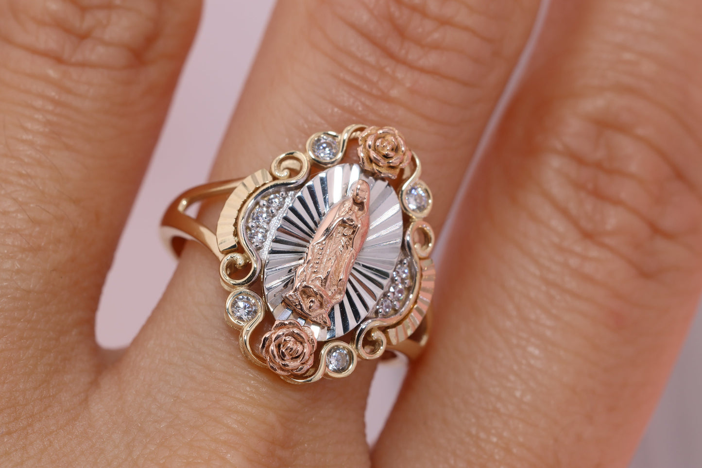 14k Solid Gold Virgin Mary Virgen Maria Lady Guadalupe Ring FF