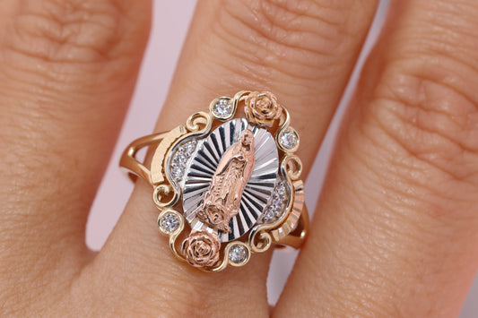 14k Solid Gold Virgin Mary Virgen Maria Lady Guadalupe Ring FF