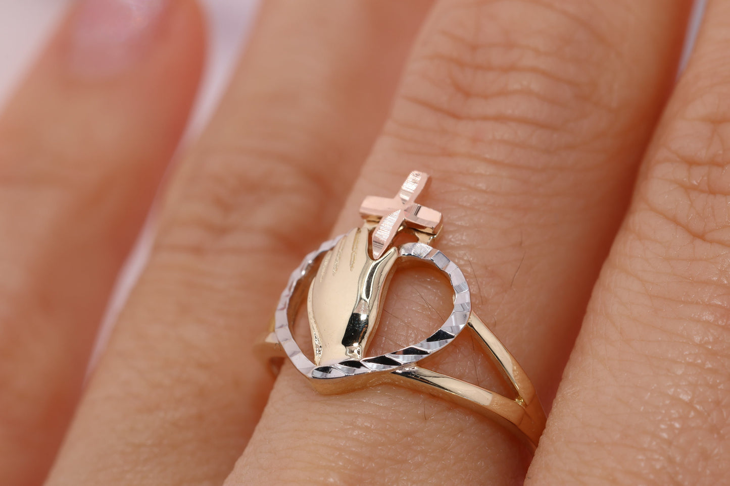 14k Solid Gold Praying Hands Ring B