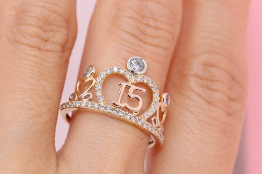 14K Gold 15 Anos Quinceanera Crown Ring PP