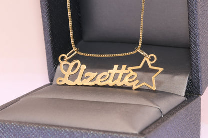 10K or 14K Gold Personalized Name with Star Pendant