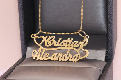 10K or 14K Gold Personalized Double Name with Heart Pendant A