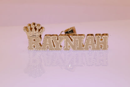 10K or 14K 3D Crown Gold Personalized Double Plate Name Pendant