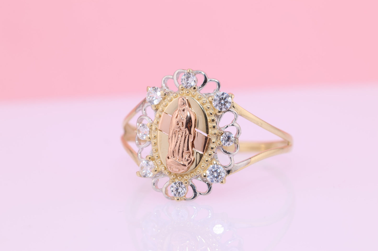 14k Solid Gold Virgin Mary Virgen Maria Lady Guadalupe Ring H