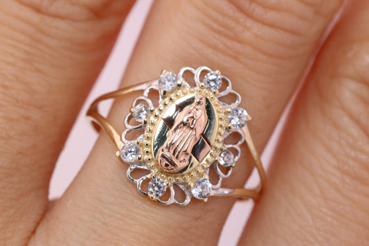 14k Solid Gold Virgin Mary Virgen Maria Lady Guadalupe Ring H