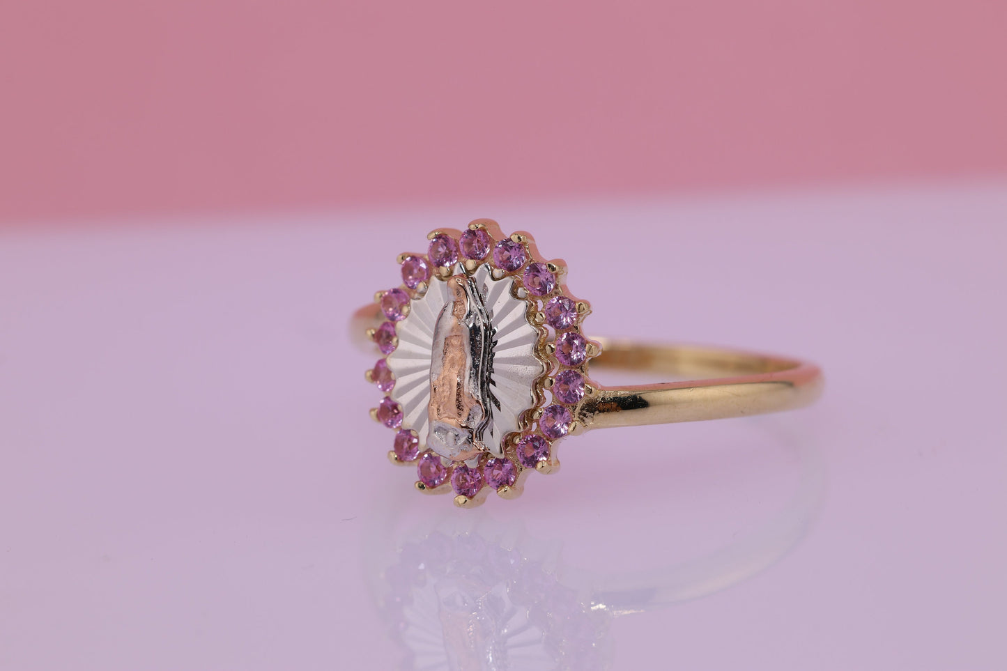14k Solid Gold Virgin Mary Virgen Maria Lady Guadalupe Ring CC