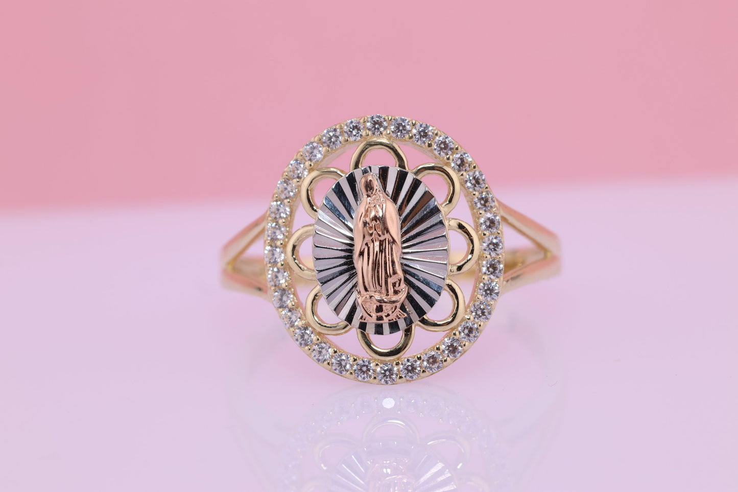 14k Solid Gold Virgin Mary Virgen Maria Lady Guadalupe Ring BB