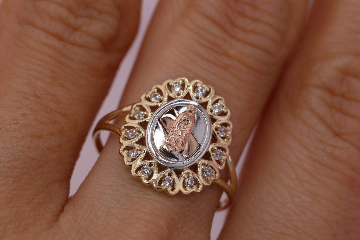 14k Solid Gold Virgin Mary Virgen Maria Lady Guadalupe Ring GG