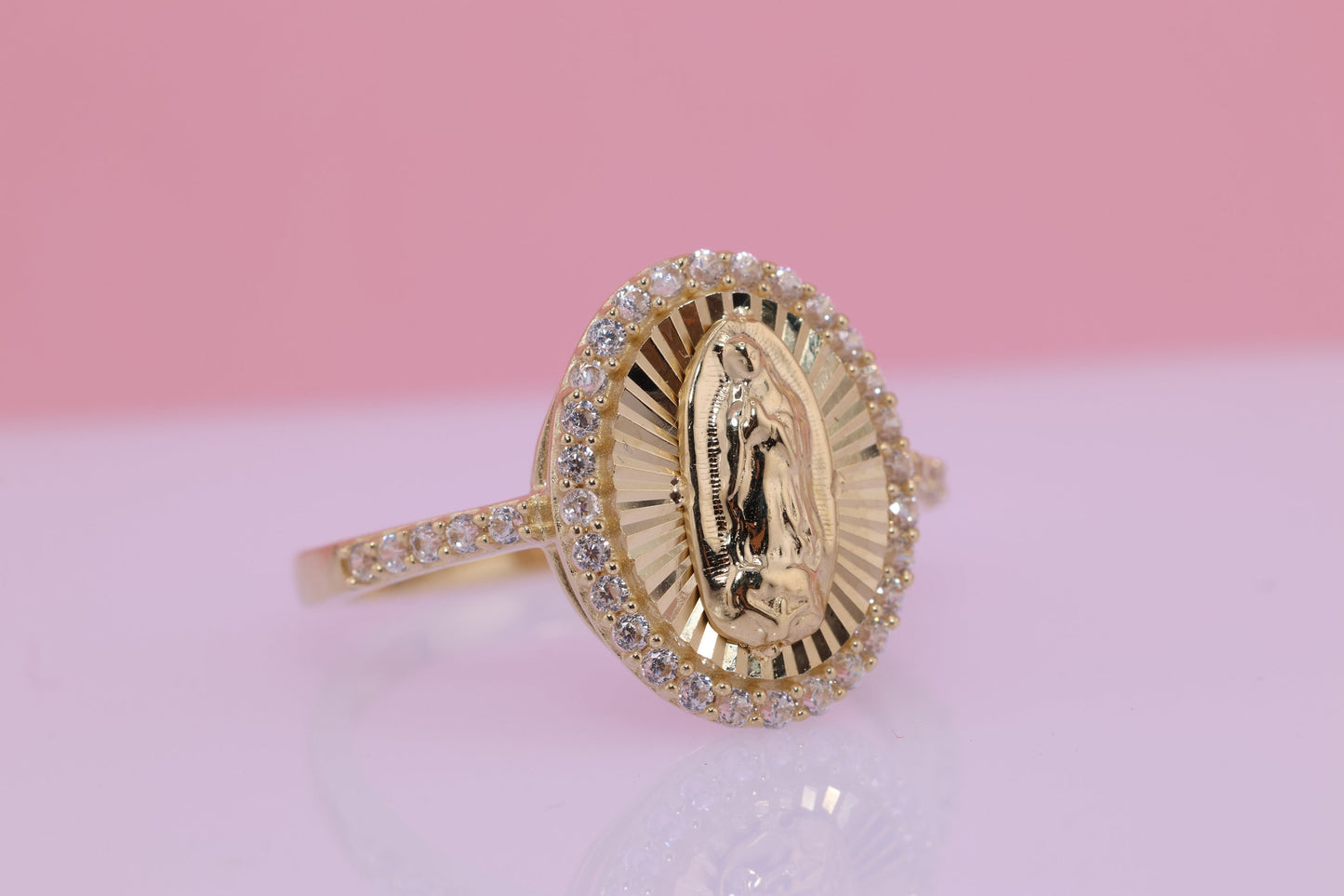 14k Solid Gold Virgin Mary Virgen Maria Lady Guadalupe Ring AA