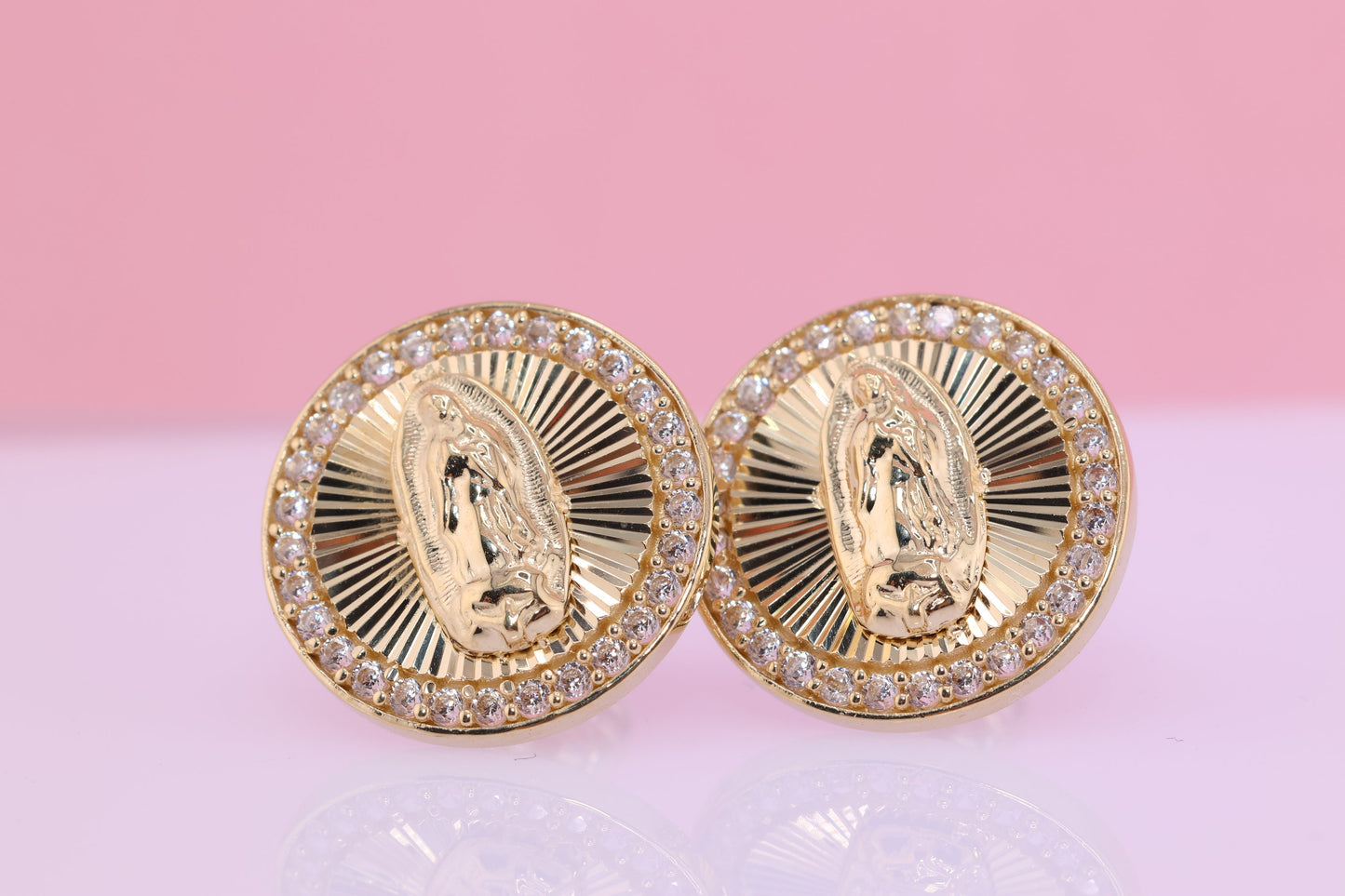 14k Solid Gold Virgin Mary Virgen Maria Lady Guadalupe Earrings I