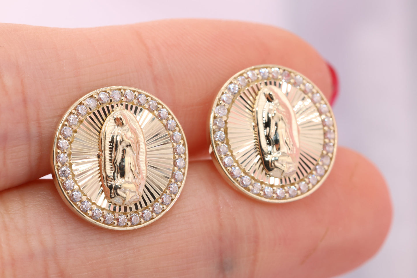 14k Solid Gold Virgin Mary Virgen Maria Lady Guadalupe Earrings I