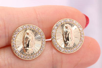 14k Solid Gold Virgin Mary Virgen Maria Lady Guadalupe Earrings I