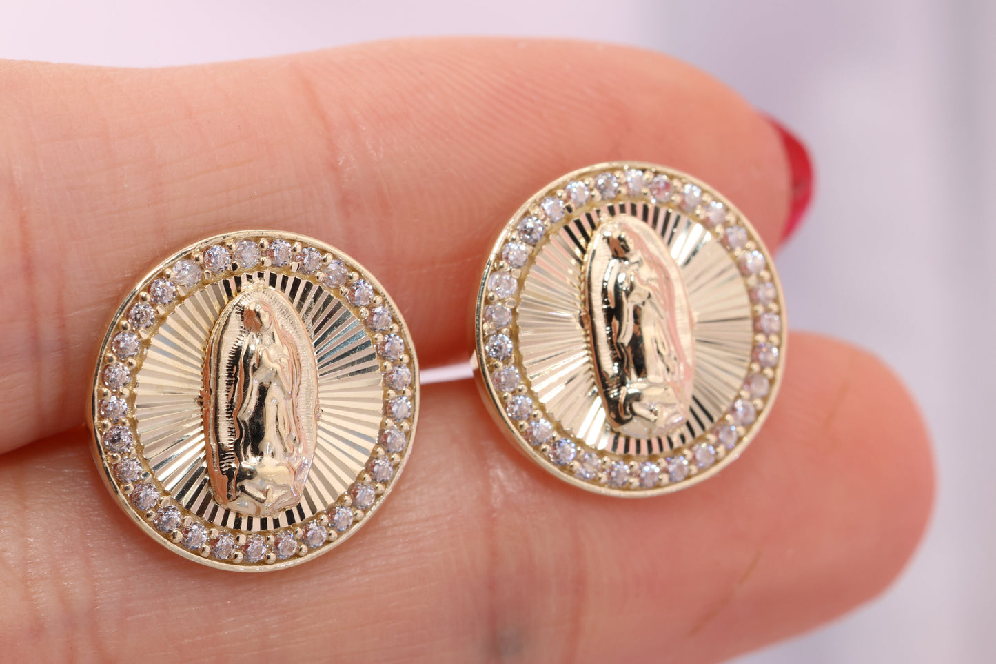 14k Solid Gold Virgin Mary Virgen Maria Lady Guadalupe Earrings I
