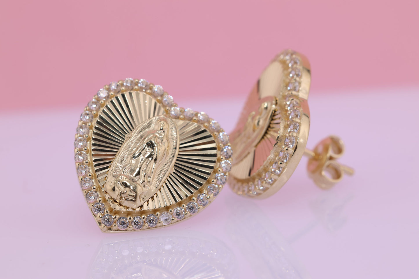 14k Solid Gold Virgin Mary Virgen Maria Lady Guadalupe Earrings H