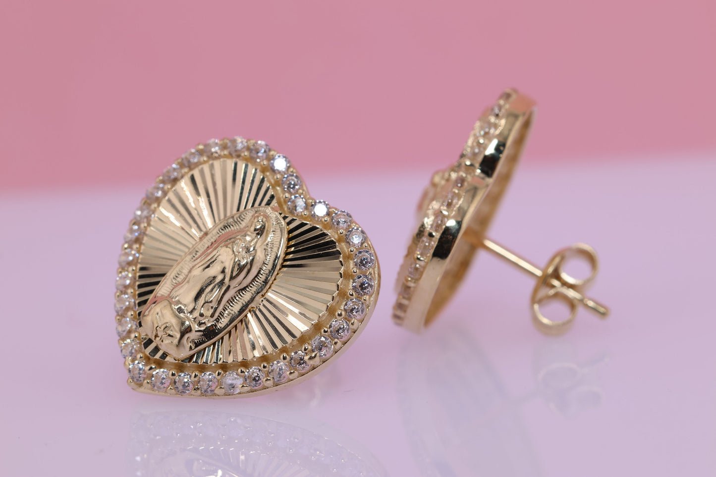 14k Solid Gold Virgin Mary Virgen Maria Lady Guadalupe Earrings H