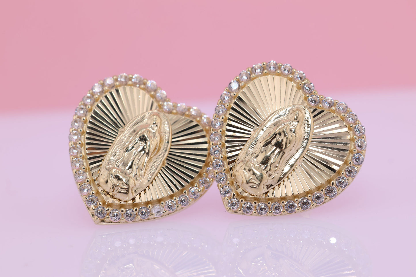 14k Solid Gold Virgin Mary Virgen Maria Lady Guadalupe Earrings H