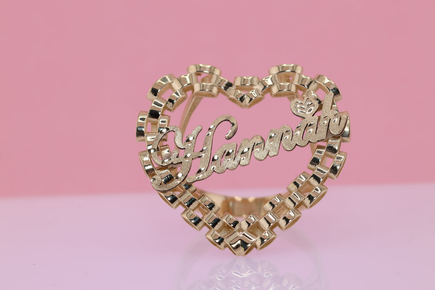10K Rolex Style Heart Personalized Name Ring
