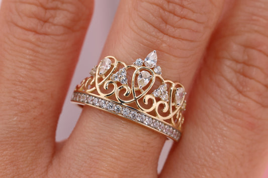 14K Gold 15 Anos Quinceanera Crown Ring DD