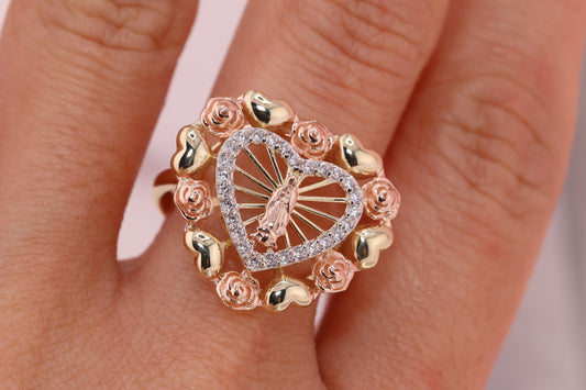 14k Solid Gold Virgin Mary Virgen Maria Lady Guadalupe Ring Y