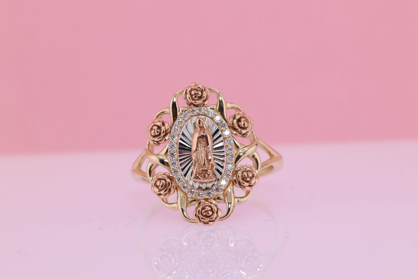 14k Solid Gold Virgin Mary Virgen Maria Lady Guadalupe Ring X