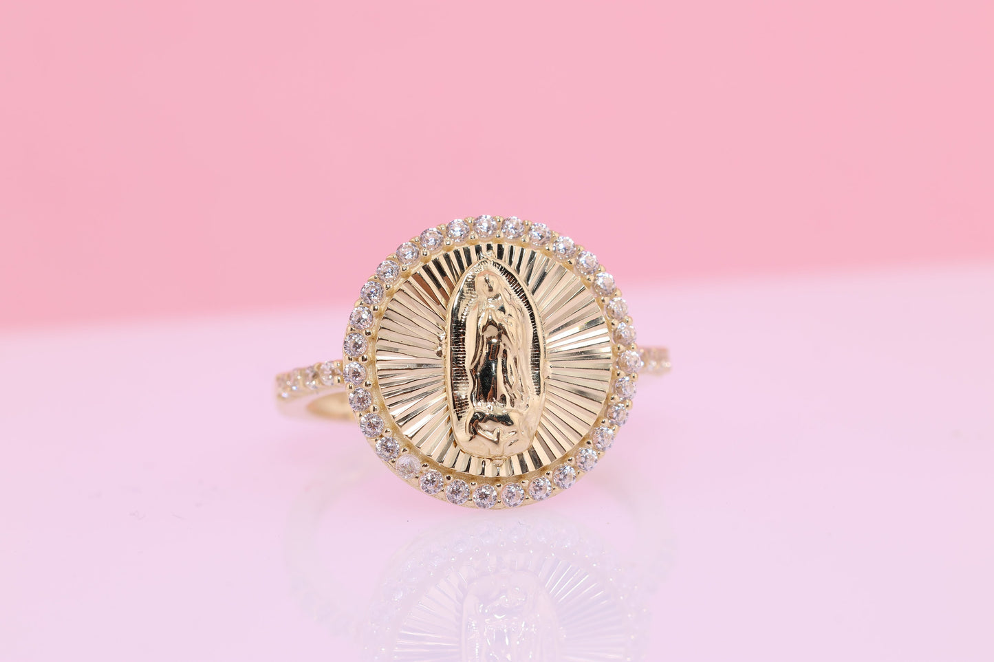 14k Solid Gold Virgin Mary Virgen Maria Lady Guadalupe Ring W