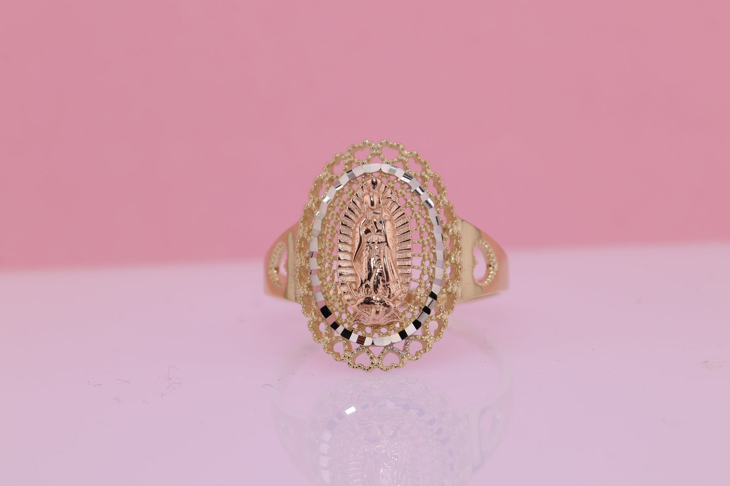 14k Solid Gold Virgin Mary Virgen Maria Lady Guadalupe Ring V