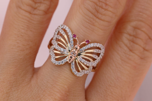 14k Yellow Gold Color Butterfly Ring D