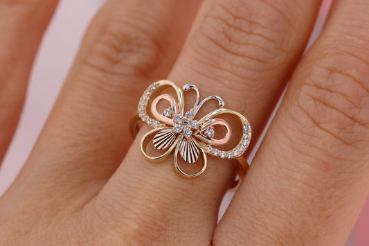14k Gold Cubic Zirconia Butterfly Ring F