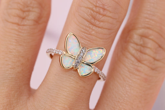 14k Yellow Gold Opal Butterfly Ring
