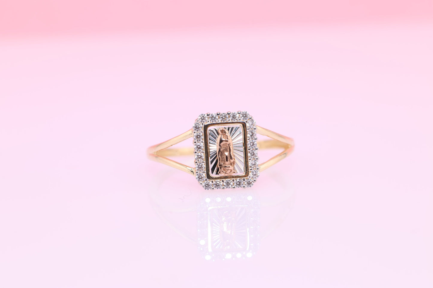 14k Yellow Virgin Mary Virgen Maria Lady Guadalupe Ring B