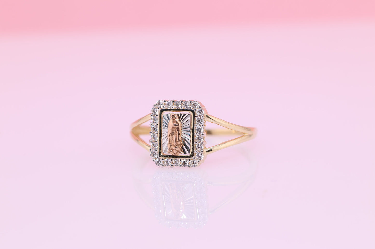 14k Yellow Virgin Mary Virgen Maria Lady Guadalupe Ring B